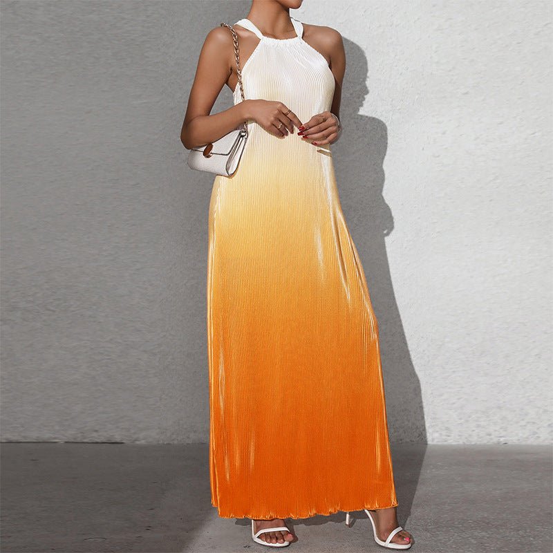 an and n fashion sexy backless halter neck dress spring and summer gradient sleeveless suspenders A - line long skirt pullover - Negative Apparel