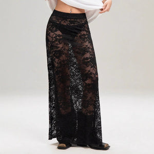 an and n style 2025 summer new women's clothing solid color slim - fit hip - wrapped street fashion high - waisted lace skirt - Negative Apparel