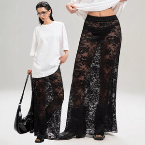 an and n style 2025 summer new women's clothing solid color slim - fit hip - wrapped street fashion high - waisted lace skirt - Negative Apparel