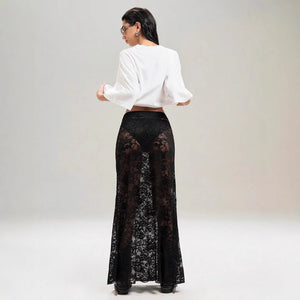 an and n style 2025 summer new women's clothing solid color slim - fit hip - wrapped street fashion high - waisted lace skirt - Negative Apparel