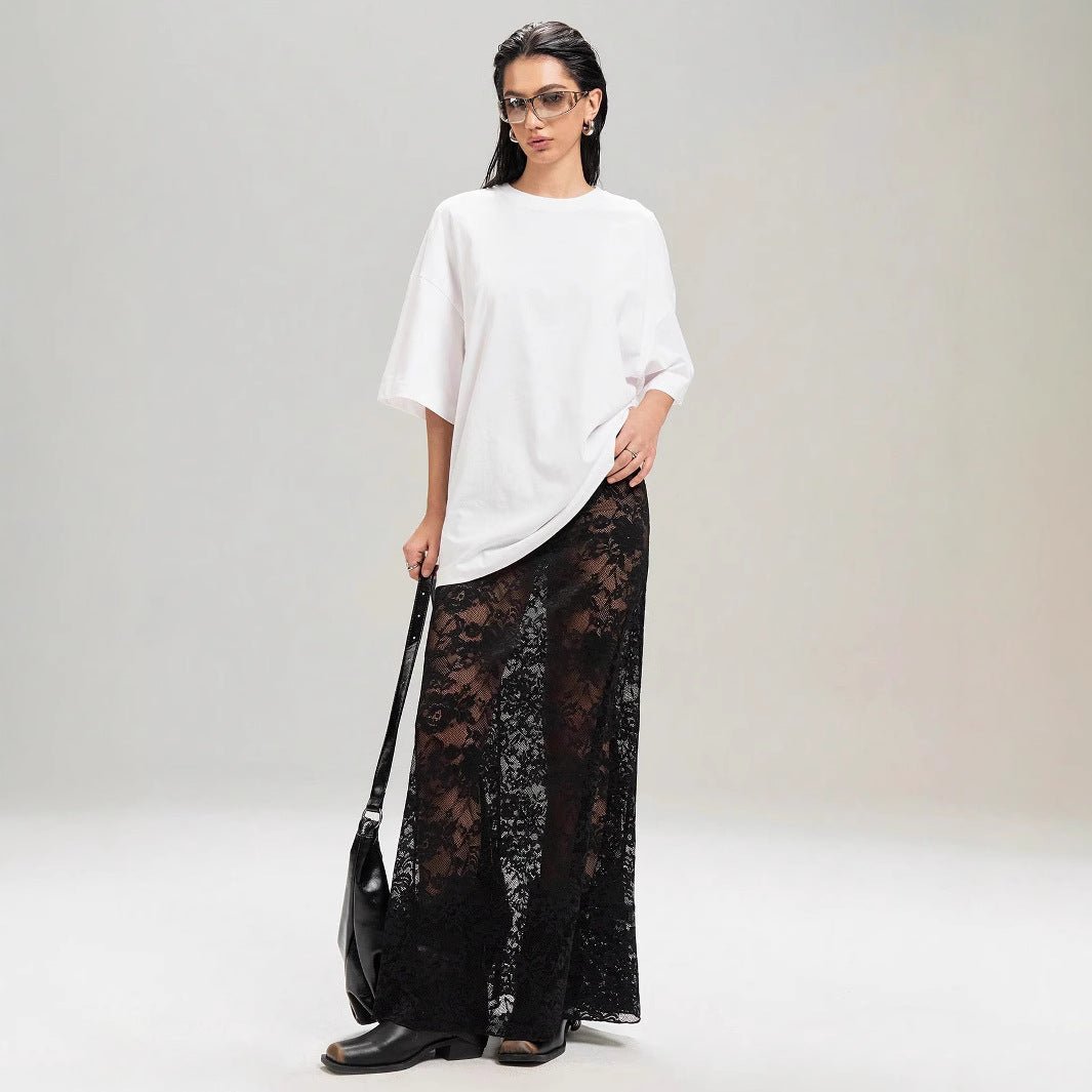 an and n style 2025 summer new women's clothing solid color slim - fit hip - wrapped street fashion high - waisted lace skirt - Negative Apparel