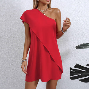 an and n temperament sexy fake two - piece off - shoulder dress summer vacation style sleeveless A - line midi skirt - Negative Apparel
