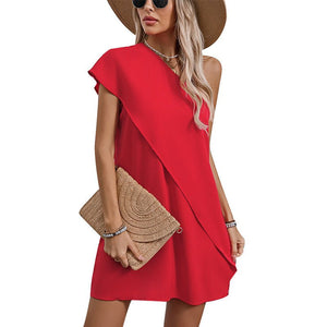 an and n temperament sexy fake two - piece off - shoulder dress summer vacation style sleeveless A - line midi skirt - Negative Apparel
