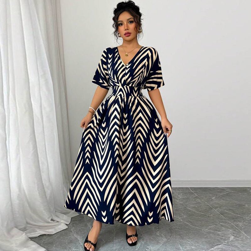 an and n temperament twill dress 2025 summer new ebay short - sleeved waist large swing skirt female - Negative Apparel