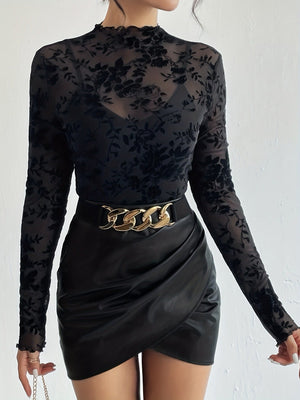 and the 2025 new sexy single - layer brateless stand - up collar mesh bottoming shirt top women's T-shirt - Negative Apparel