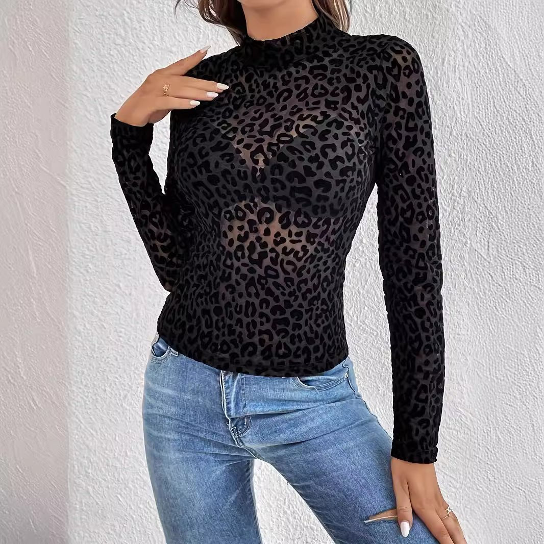 and the 2025 new suspender skirt sexy single - layer bra stand - up collar mesh bottoming shirt top women's T - Negative Apparel