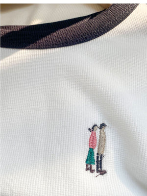 Apricot cotton short - sleeved women's summer 2025 new design embroidered T-shirt thin waffle slim top - Negative Apparel