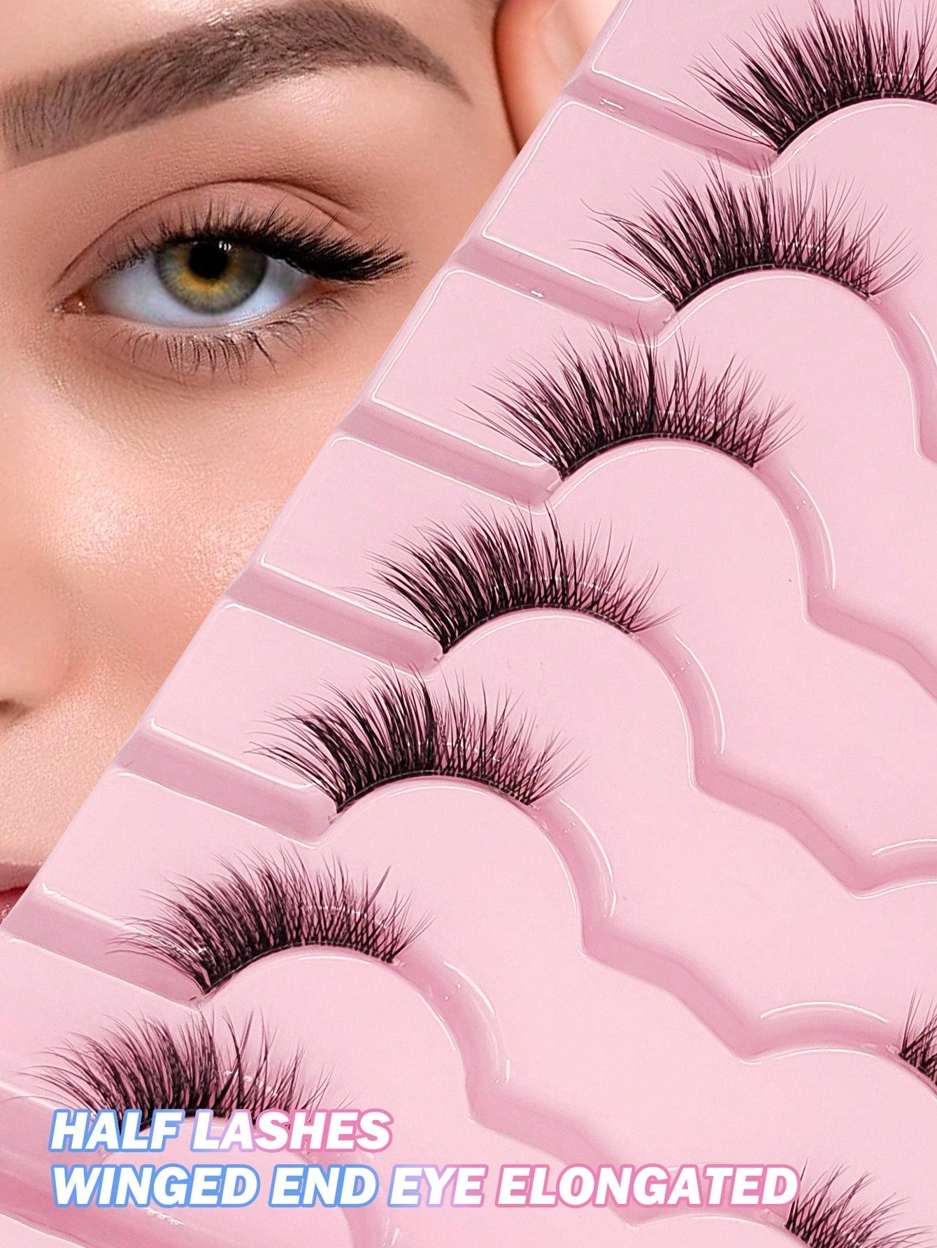 Asiteo 7 Pairs Half Lashes Natural Look False Eyelashes Cat Eye Wispy Natural Half Eyelashes Clear Band Lashes - Negative Apparel