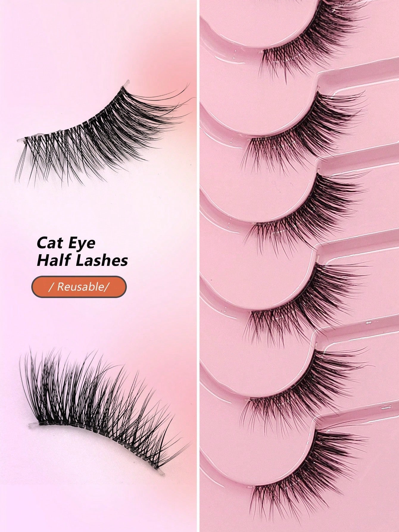 Asiteo 7 Pairs Half Lashes Natural Look False Eyelashes Cat Eye Wispy Natural Half Eyelashes Clear Band Lashes - Negative Apparel