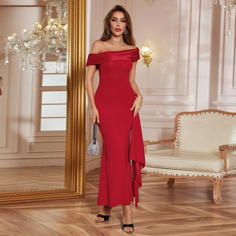 Asymmetric Neck Backless Maxi Dress for Women – Twisted Knot High Waist Bodycon Tube Top Dress, Spring 2025 - Negative Apparel