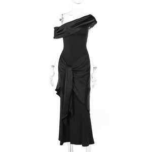 Asymmetric Neck Backless Maxi Dress for Women – Twisted Knot High Waist Bodycon Tube Top Dress, Spring 2025 - Negative Apparel