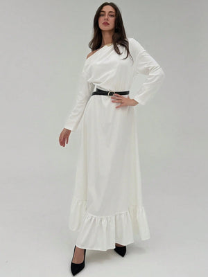 Asymmetrical Shoulder Casual A - Line Dress FD - Negative Apparel