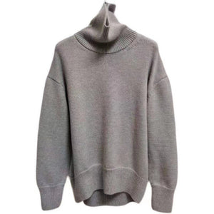 Autumn and winter Korean version of fashion high - end solid color turtleneck pullover, loose and lazy outer wear women's European station retro top - Negative Apparel