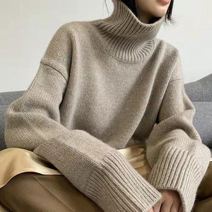 Autumn and winter Korean version of fashion high - end solid color turtleneck pullover, loose and lazy outer wear women's European station retro top - Negative Apparel