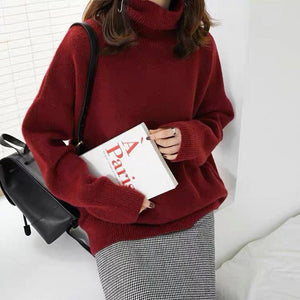 Autumn and winter Korean version of fashion high - end solid color turtleneck pullover, loose and lazy outer wear women's European station retro top - Negative Apparel