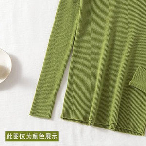 Autumn and winter Korean version with V - neck long - sleeved pullover bottoming sweater slim and thin elastic pit strip knitted sweater top women - Negative Apparel