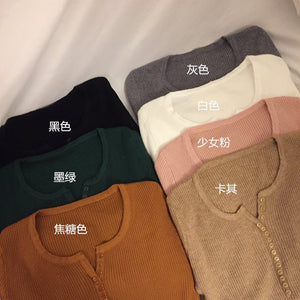 Autumn and winter Korean version with V - neck long - sleeved pullover bottoming sweater slim and thin elastic pit strip knitted sweater top women - Negative Apparel