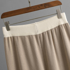 Autumn and winter new V - neck contrast color knit sweater loose wide - leg pants two - piece suit - Negative Apparel