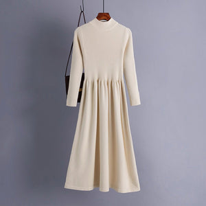 Autumn and winter semi - turtleneck pendulum long knitted dress waist thin long - sleeved sweater backing skirt women's core - spun yarn - Negative Apparel