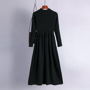 Autumn and winter semi - turtleneck pendulum long knitted dress waist thin long - sleeved sweater backing skirt women's core - spun yarn - Negative Apparel