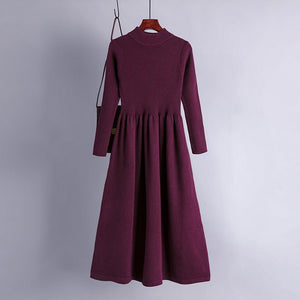 Autumn and winter semi - turtleneck pendulum long knitted dress waist thin long - sleeved sweater backing skirt women's core - spun yarn - Negative Apparel