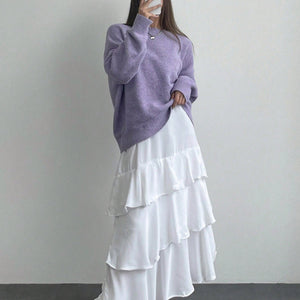 Autumn Loose Fit Pullover Sweater for Women – Soft Knit Minimalist Top - Negative Apparel