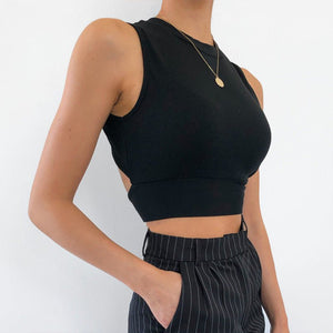 Backless Cross Strap Bowknot Top Women Sleeveless Pullover Round Neck Vest - Negative Apparel