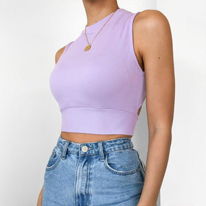 Backless Cross Strap Bowknot Top Women Sleeveless Pullover Round Neck Vest - Negative Apparel
