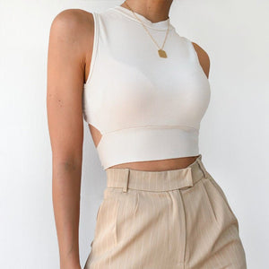 Backless Cross Strap Bowknot Top Women Sleeveless Pullover Round Neck Vest - Negative Apparel