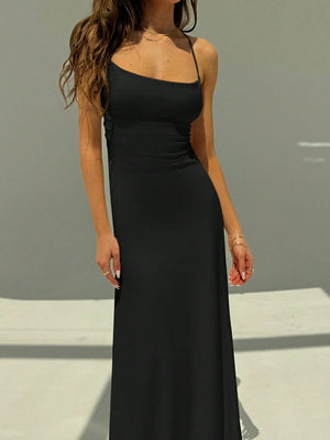 Backless Spaghetti Strap Tight Deep Draped Neck Long Dress For Women - Negative Apparel