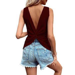 Backless V - Neck Waffle T-Shirt Vest - Negative Apparel