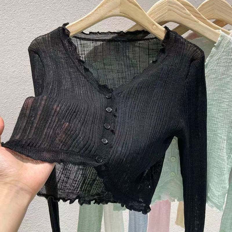 Bamboo hemp knitted sunscreen cardigan Thin women's summer suspender shawl French outer blouse Small vest jacket - Negative Apparel