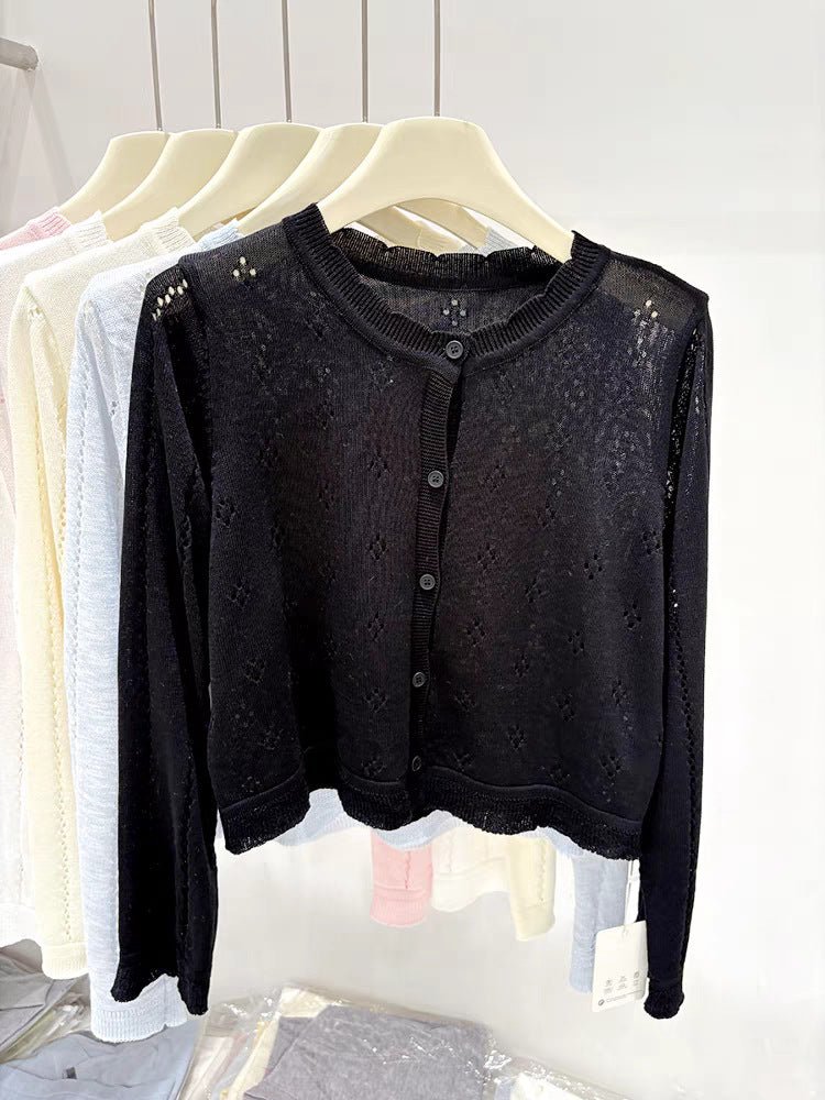 Bamboo hemp sunscreen cardigan women's summer new thin style with suspender skirt outside with small blouse knitted jacket top women - Negative Apparel