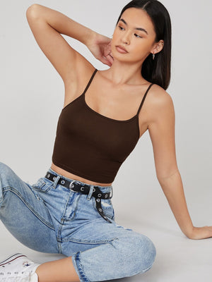 BASICS Solid Form Fitted Crop Cami Top - Negative Apparel