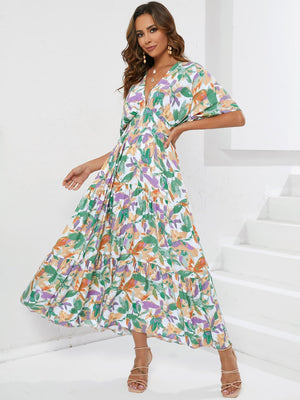 Bat sleeve V - neck waist long skirt beach holiday dress - Negative Apparel