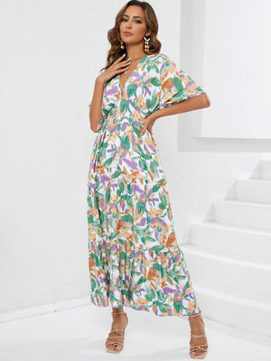 Bat sleeve V - neck waist long skirt beach holiday dress - Negative Apparel