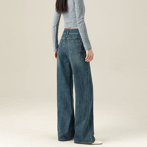 Big pocket wide leg jeans women's loose straight high waist narrow version silky drop explosion floor mopping trousers - Negative Apparel