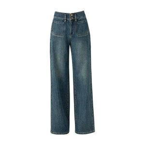 Big pocket wide leg jeans women's loose straight high waist narrow version silky drop explosion floor mopping trousers - Negative Apparel