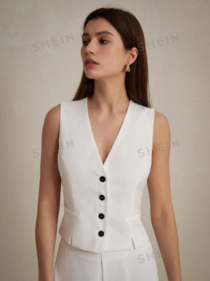 BIZwear Versatile And Casual OL Contrast Color Single - Breasted Suit Vest, Perfect For Commuting And Workplace - Negative Apparel