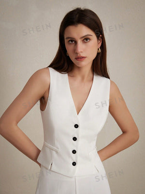 BIZwear Versatile And Casual OL Contrast Color Single - Breasted Suit Vest, Perfect For Commuting And Workplace - Negative Apparel