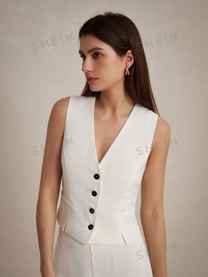 BIZwear Versatile And Casual OL Contrast Color Single - Breasted Suit Vest, Perfect For Commuting And Workplace - Negative Apparel