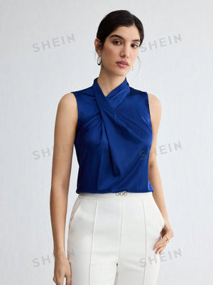 BIZwear Women'S Solid Color Pleated Shirt - Negative Apparel