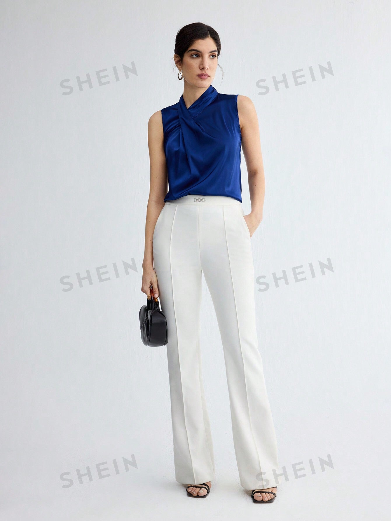 BIZwear Women'S Solid Color Pleated Shirt - Negative Apparel