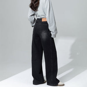 Black and gray high - waisted wide - leg jeans women's 2025 spring new small pear - shaped thin straight floor pants - Negative Apparel