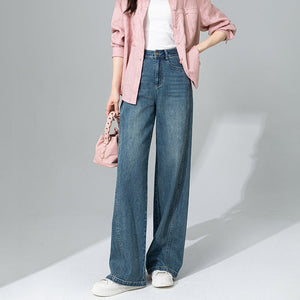 Black and gray high - waisted wide - leg jeans women's 2025 spring new small pear - shaped thin straight floor pants - Negative Apparel