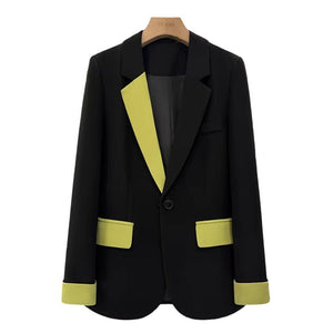 Black contrast stitching suit jacket for women 2025 new hot style this year light luxury Blazer - Negative Apparel