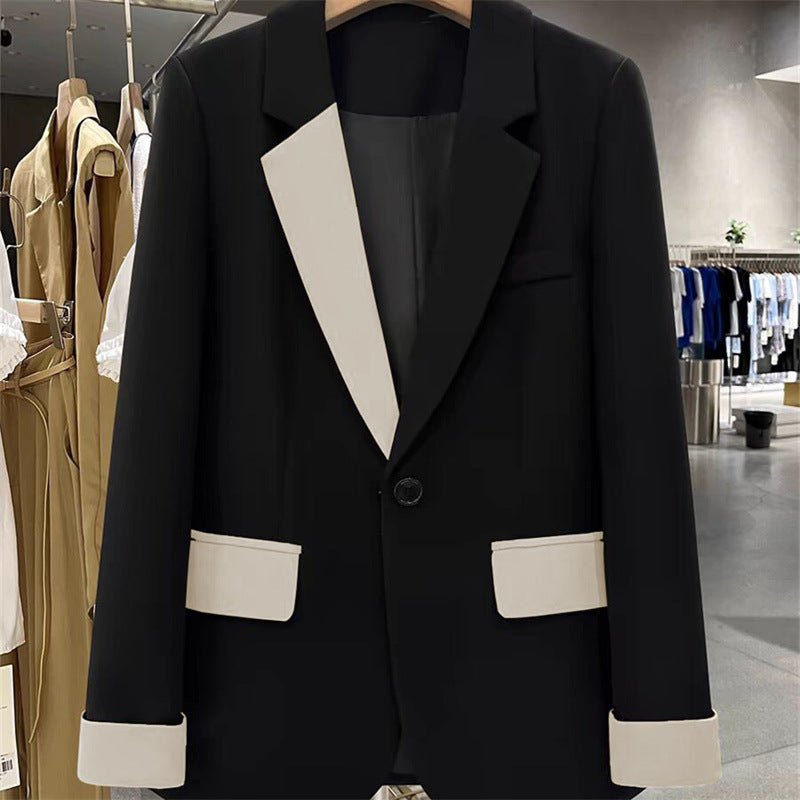 Black contrast stitching suit jacket for women 2025 new hot style this year light luxury Blazer - Negative Apparel