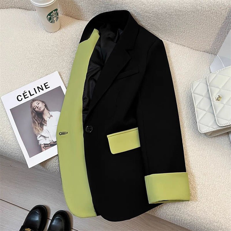 Black contrast stitching suit jacket for women 2025 new hot style this year light luxury Blazer - Negative Apparel