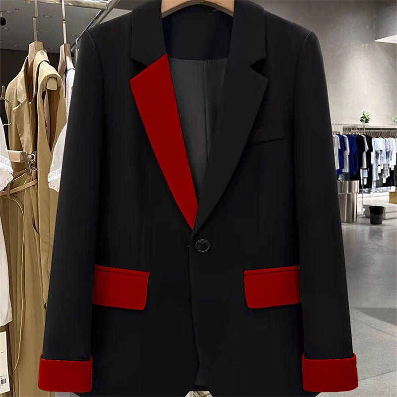 Black contrast stitching suit jacket for women 2025 new hot style this year light luxury Blazer - Negative Apparel
