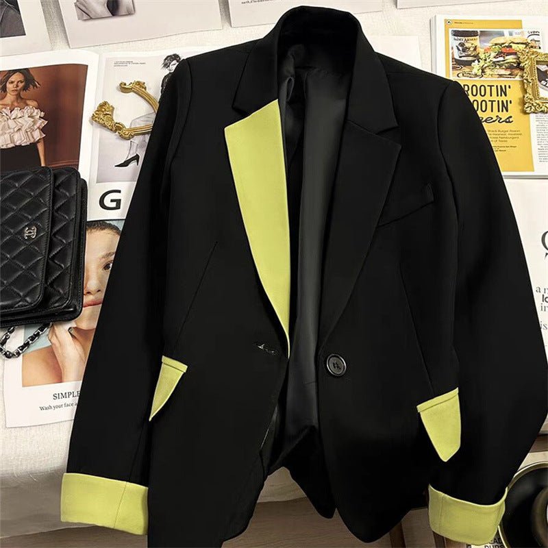 Black contrast stitching suit jacket for women 2025 new hot style this year light luxury Blazer - Negative Apparel